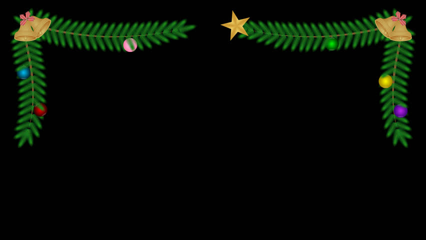 animated border with fir branches, bell, star and colorful balls, christmas decoration concept, animation footage video on alpha channel(transparent) background. - Powered by Shutterstock - Get 15% off with code: PIKWIZARD15