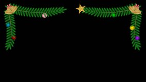 animated border with fir branches, bell, star and colorful balls, christmas decoration concept, animation footage video on alpha channel(transparent) background. - Powered by Shutterstock - Get 15% off with code: PIKWIZARD15