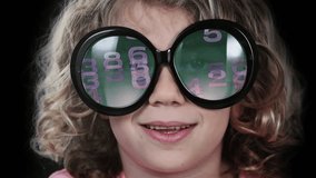 a small girl with glasses covered with code and data on lens - Powered by Shutterstock - Get 15% off with code: PIKWIZARD15