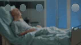 Elderly patient with neck collar lying in hospital ward, waiting for surgery, showing healthcare, diagnosis, and medical care. - Powered by Shutterstock - Get 15% off with code: PIKWIZARD15