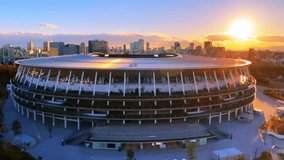 Stadium aerial sunset cityscape drone - Powered by Shutterstock - Get 15% off with code: PIKWIZARD15