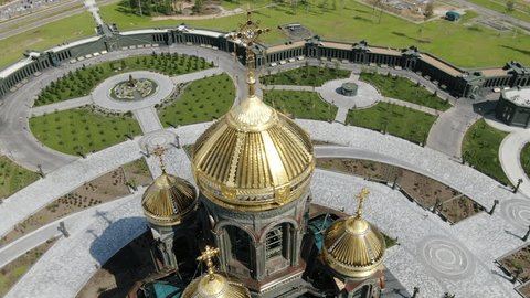 Drone Descent Along Russian Armed Forces Cathedral Walls in Kubinka