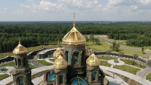 Aerial Zoom on Main Dome of Russian Armed Forces Cathedral in Kubinka