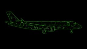 Set of 4 seamless looping animations of a glowing cargo airplane silhouette filled with moving binary code, symbolizing AI logistics, and smart transport solutions, alpha channel background - Powered by Shutterstock - Get 15% off with code: PIKWIZARD15