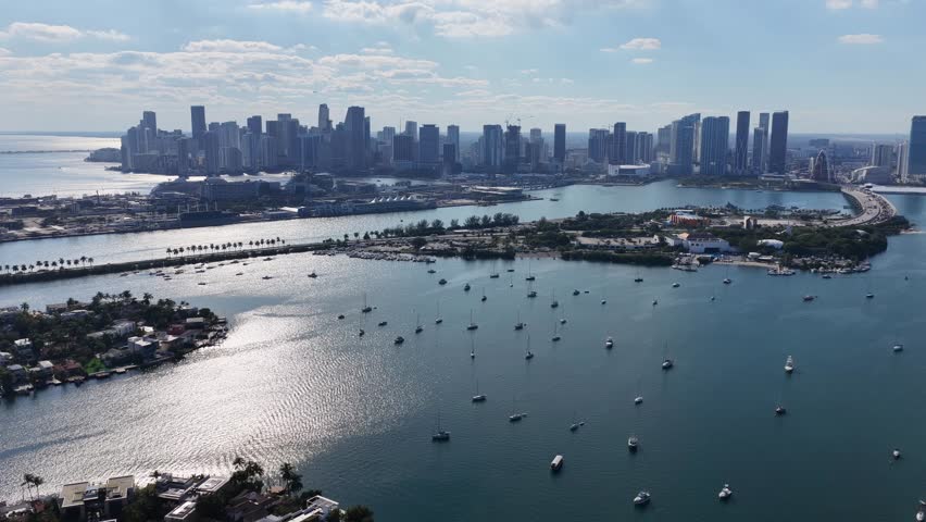 Biscayne Bay At Miami In Florida United States. Beach Landscape. Downtown District. Travel Destination. Biscayne Bay At Miami In Florida United States. Nature Seascape.
