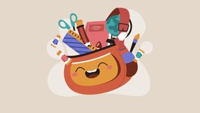 Animated school supplies falling into backpack and smiling face with animation footage clip and colorful education - Powered by Shutterstock - Get 15% off with code: PIKWIZARD15