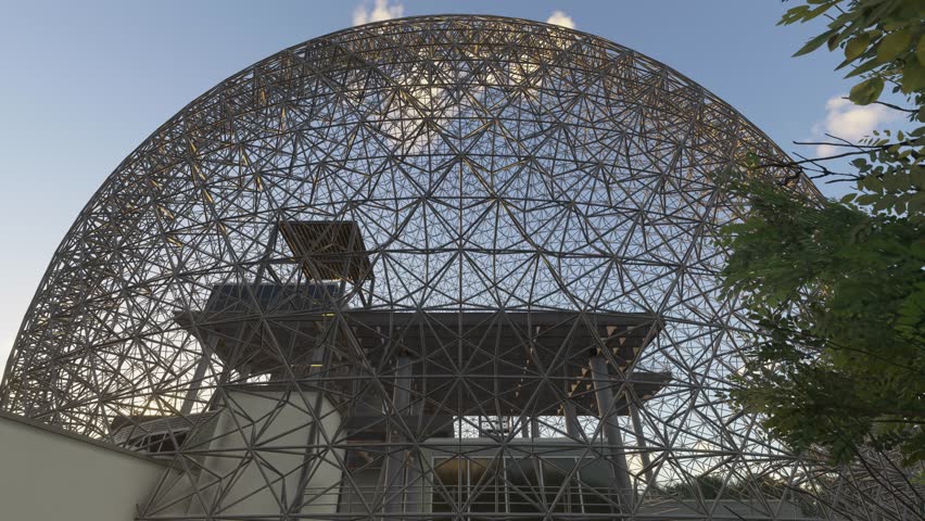 3D - Aerial drone view of The Biosphere Environment Museum in Montreal Quebec. Canada