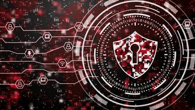 Network data protection cyber security lock shield. Motion graphics with red neon glowing internet user icons. Looped animated dark background with world map 4k - Powered by Shutterstock - Get 15% off with code: PIKWIZARD15