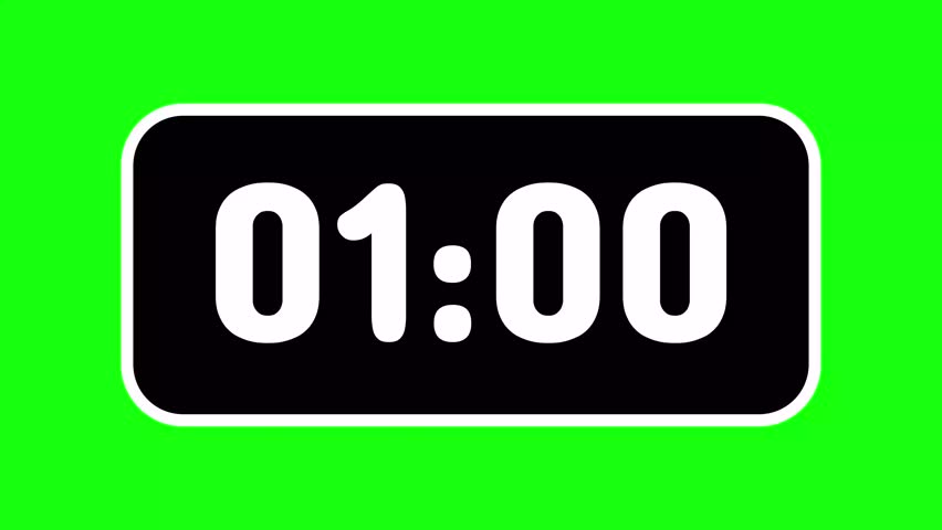 1 minute countdown timer digital on green background