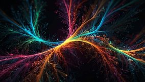A very dynamic and colorful digital abstract, resembling a fractal pattern or organic structure that glows in the dark. The main focus is the colorful neon lines that twist and curve. - Powered by Shutterstock - Get 15% off with code: PIKWIZARD15