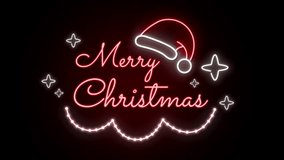 Glowing red neon christmas text effect with Santa hat and starry accents on black - Powered by Shutterstock - Get 15% off with code: PIKWIZARD15