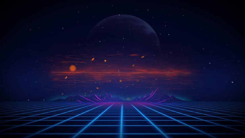 Clearance sale advertisement features glowing text on a retro grid background evoking a vintage futuristic style perfect for promotions. - Powered by Shutterstock - Get 15% off with code: PIKWIZARD15