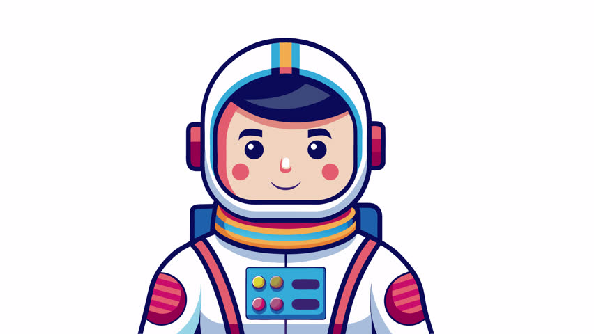 Astronaut portrait. Cartoon astronaut animation, alpha channel. Cartoon