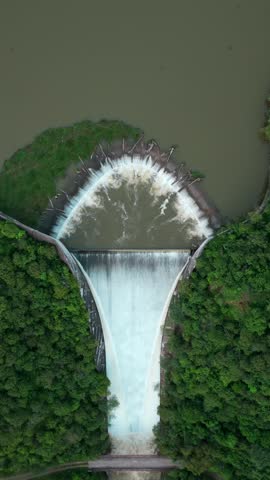 Vertical Above View Of Spillway Of The Presa El Carrizo (El Carrizo Dam), Reservoir In Jalisco, Mexico. Aerial Shot