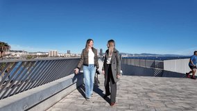 Two friends walk through the harbor, enjoying a relaxed seaside stroll and taking in the boats and calm atmosphere. - Powered by Shutterstock - Get 15% off with code: PIKWIZARD15