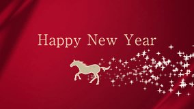 Happy New Year 2026, the Year of the Horse. A sparkling New Year's greeting animation video featuring a horse galloping against a red background. - Powered by Shutterstock - Get 15% off with code: PIKWIZARD15