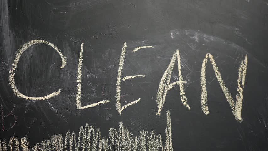 Yellow Rag Cleaning Chalk Writing Off Blackboard Wall Close up Erasing Scene with Distinct Chalk Dust and Friction Wiping Sound Effects Education Learning Routine School Concept Detailed Visual