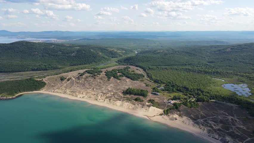 Aerial view of Black Sea Coast neat Arkutino area, Burgas Region, Bulgaria 
