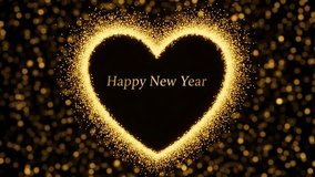 A glowing golden heart shape surrounded by sparkling particles, featuring a warm Happy New Year message that adds a romantic festive feel perfect for celebrations, greetings, and holiday visuals. - Powered by Shutterstock - Get 15% off with code: PIKWIZARD15