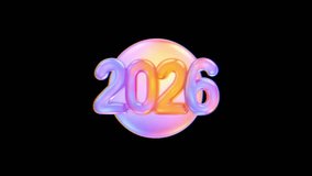 2026 year glitch background features a glossy 3D rendering with vibrant holographic colors on an abstract dark display. - Powered by Shutterstock - Get 15% off with code: PIKWIZARD15