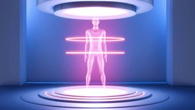 Futuristic medical concept art. 3d animation hologram human body rotation in scanner or portal. Technology motion design. - Powered by Shutterstock - Get 15% off with code: PIKWIZARD15