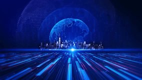 Futuristic network connection and data communication. Technology concept. Metaverse city Network connections showing data communication, cloud computing. Digital futuristic business background - Powered by Shutterstock - Get 15% off with code: PIKWIZARD15