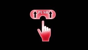 Neon glowing red push button with finger click icon, user interface concept, press symbol, technology interaction design, touchscreen click animation, digital control and action concept background - Powered by Shutterstock - Get 15% off with code: PIKWIZARD15