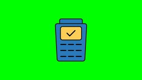 Flat minimalist payment terminal animation with bold black outlines and a yellow confirmation screen in clean modern cartoon style - Powered by Shutterstock - Get 15% off with code: PIKWIZARD15