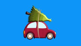 Cute festive car transporting tree holiday scene - Powered by Shutterstock - Get 15% off with code: PIKWIZARD15