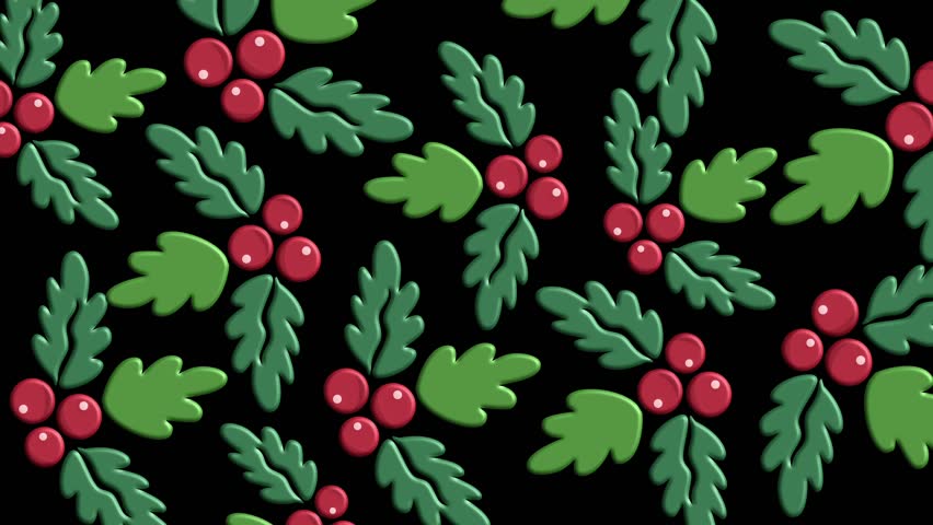 Repeating holly pattern moving subtly with holiday charm