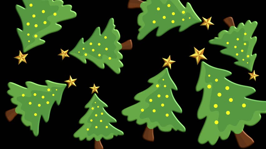 Repeating festive tree pattern with cheerful decorative stars