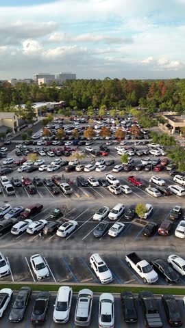 Aerial view of Crowded Parking Lot in Texas, USA