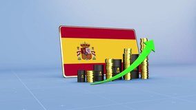 Spain Flag with Growing Stacks of Gold Coins and Upward Arrow - Powered by Shutterstock - Get 15% off with code: PIKWIZARD15