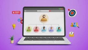 Human Resource Management or HRM, Senior Executive, Team Recruitment, Leadership, Teamwork, Supervision or Role Definition. Professional Work with Employees on Laptop. 4k 3D Video Animation - Powered by Shutterstock - Get 15% off with code: PIKWIZARD15