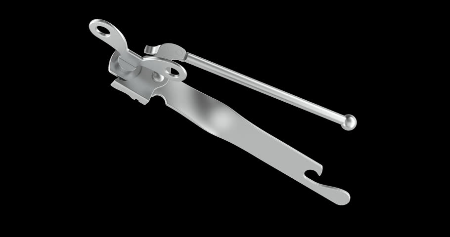 Manual Can Opener, Tin Opener rotation animation seamlessly loopable. 3D rendering isolated on transparent background