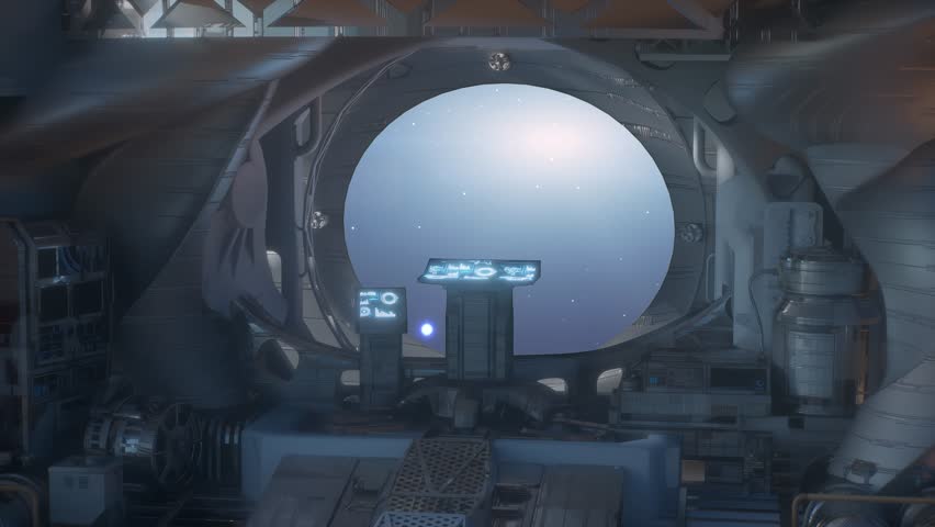 Spaceship Cockpit Interior with View of Earth and Stars Through Window - Sci-Fi Space Travel  Seamless Loop