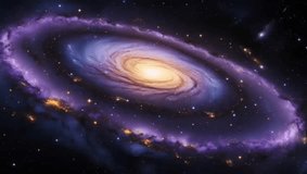 A stunning cosmic view of a spiral galaxy with majestically rotating arms. The galaxy's core glows brightly with a golden yellow color. - Powered by Shutterstock - Get 15% off with code: PIKWIZARD15