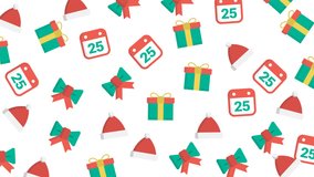 Christmas pattern with gifts, hats, bows, and calendars portraying festive joy. Perfect for holiday backgrounds, cards, and decorations. - Powered by Shutterstock - Get 15% off with code: PIKWIZARD15