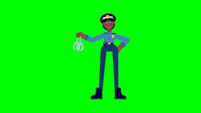 3D police girl green screen animation holding handcuffs, perfect for security, law enforcement, arrest scene overlays, and digital creative projects. Clean chroma key for easy editing. - Powered by Shutterstock - Get 15% off with code: PIKWIZARD15