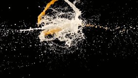 Slow Motion Collision of White Milk and Brown Coffee Liquid Streams Splashing on Black Background - Powered by Shutterstock - Get 15% off with code: PIKWIZARD15