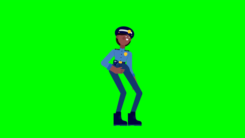 3D police girl giving a high five on green screen for marketing, explainer videos, promos, and digital assets needing energetic, friendly, isolated character action