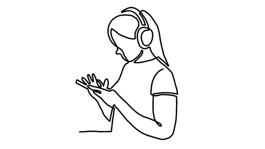 Continue line animation of woman wearing headphone