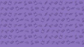 Pattern of small cartoon drawings on a purple background. Perfect for scrapbooking, kids products, stationery, and textile designs. Whimsical, colorful, playful motif. - Powered by Shutterstock - Get 15% off with code: PIKWIZARD15
