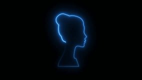 Neon woman head face profile animation on black background, glowing female outline portrait, modern neon line art face design for beauty, fashion, elegance, cosmetics, wellness and digital UI concepts - Powered by Shutterstock - Get 15% off with code: PIKWIZARD15