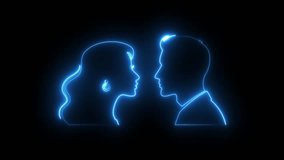 Neon glowing man and woman face profile silhouette on black background, romantic couple outline, relationship communication concept, futuristic blue light portrait, love connection digital - Powered by Shutterstock - Get 15% off with code: PIKWIZARD15