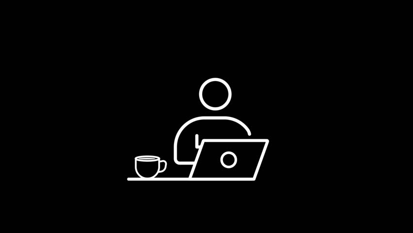 Person working on laptop with coffee and clock on black background computer desk