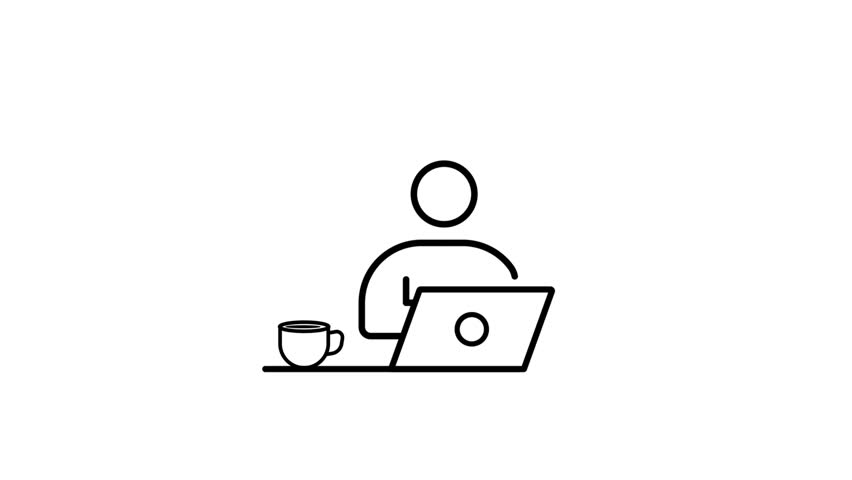 Person working on laptop with coffee and clock on white background computer desk