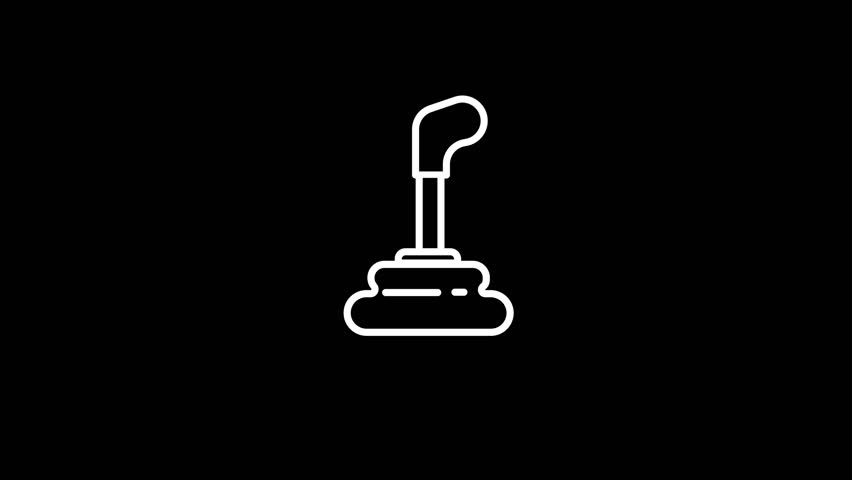 White outline icon of a manual car gear stick on a black background automobile vehicle