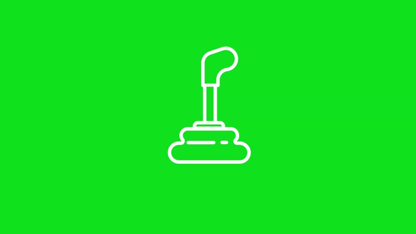 White outline icon of a manual car gear stick on a bright green background automobile vehicle