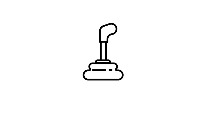 White outline icon of a manual car gear stick on a white background automobile vehicle